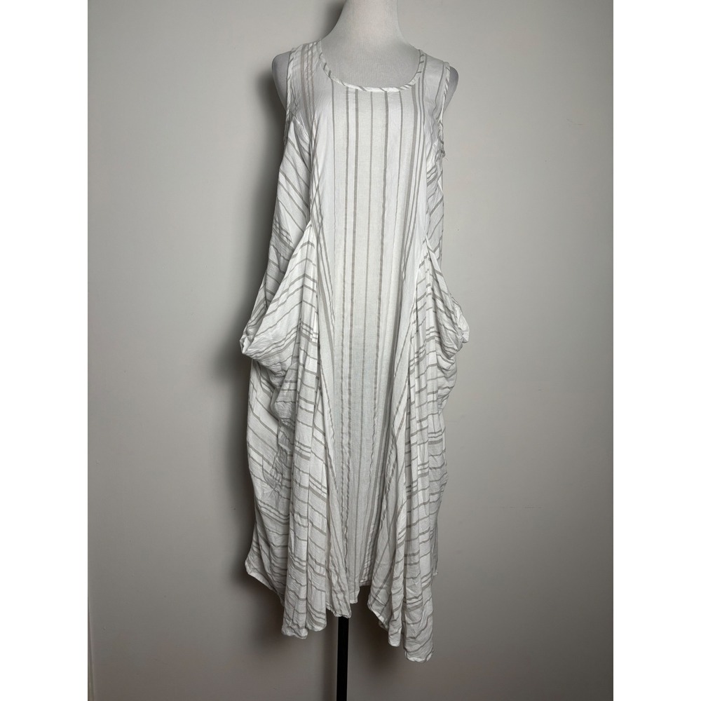 World Market Womens Lagenlook Maxi Dress S/M Coastal Cotton Gauze Draped Pocket